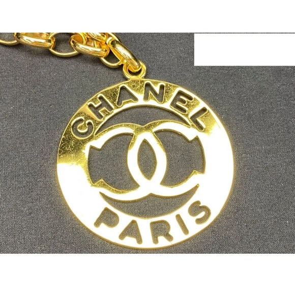 CHANEL BELT AUTH Coco chain CC Rare Gold Plate Logo MEDAL Necklace round 83cm - Picture 2 of 8